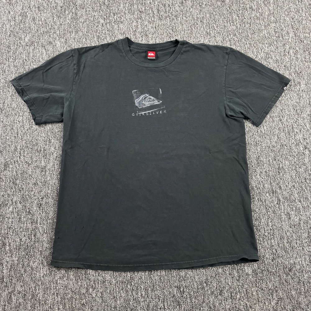 Vintage Y2K Quiksilver Surf Graphic Distressed Skater T-Shirt Faded Black Men XL